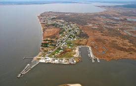 Aerial shot of Saxis, Virginia